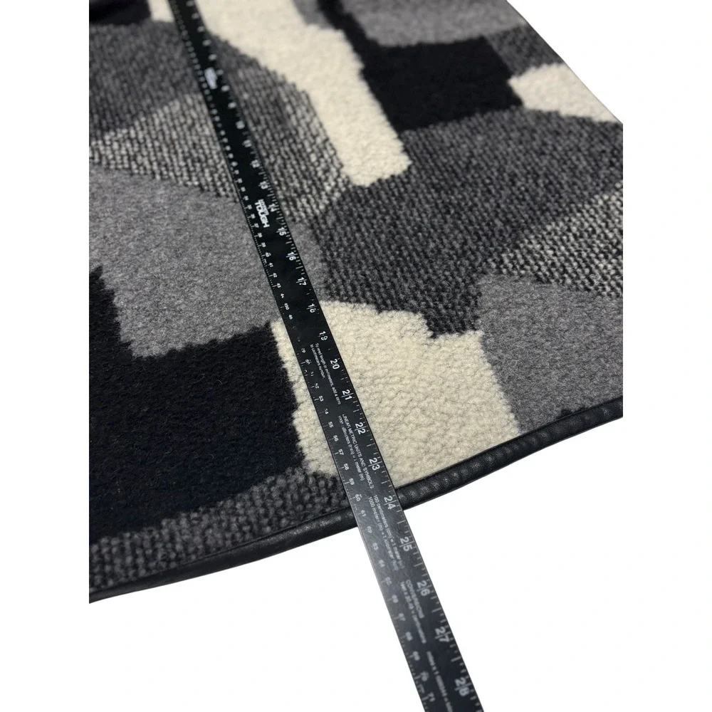BCBG Maxazria Wool Blend Shawl Wrap Vegan Leather Trim Black White Grey One Size